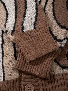Áo len cardigan dáng rộng thoải mái cho nam, họa tiết Jacquard màu trừu tượng, phong cách đường phố, tay dài, thu/đông - màu nâu - Xem 5