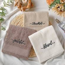 Peryiter - 3 toallas de mano para decoración de baño, de algodón de 14 x 29 pulgadas, rústico, bordadas para decoración de cocina bohemia, regalo cristiano inspirador (serie café, bendito agradecido) - Naranja Otoño - Ver 10