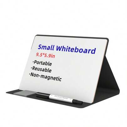 1pc Leather Desktop Whiteboard - Reusable Memo Board For Office, Home And Students, Portable Writing Notepad For Work, Study, Drawing, Daily Notes, With 3 Adjustable Stands (Includes 1 Whiteboard Marker And 1 Eraser Cloth), Suitable For Office Workers, Students, And Home Use