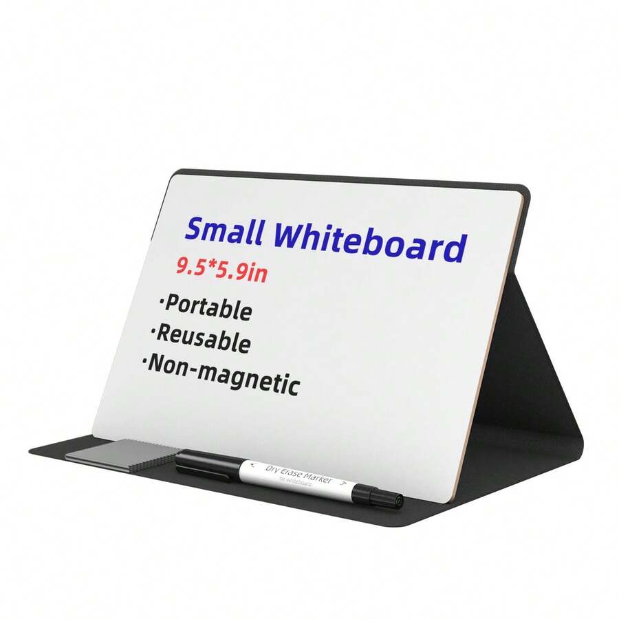 1pc Leather Desktop Whiteboard - Reusable Memo Board For Office, Home And Students, Portable Writing Notepad For Work, Study, Drawing, Daily Notes, With 3 Adjustable Stands (Includes 1 Whiteboard Marker And 1 Eraser Cloth), Suitable For Office Workers, Students, And Home Use