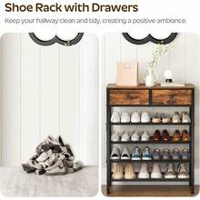 YATINEY 5 Tier Shoe Rack, Large Capacity Shoe Storage Organizer, Metal Shoe Shelf With Drawer And Wooden Top, 16 Pairs Of Shoes, Entryway, Closet, Rustic Brown And Black SS25BRY1N1