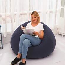 1pc Soybean Bag Chair, Inflatable Sofa Chair, Soft, Comfortable, Outdoor, Lazy Seat, Tatami Chair, Sofa Cover, Lazy Sofa, Circular Single Sofa, Living Room, Office Lunch Break, Outdoor Picnic Camping, Father'S Day Gift - 球形沙發 - 深藍色 - 查看 8