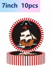 10pcs Theme Party Supplies Birthday Party Decoration Supplies Disposable Paper Plates Paper Towels Paper Cups Exquisite Crafts Fashion Match Party Pirate Skull Picnic Adventure