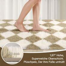 Sour Lemon Tappeto a pelo lungo a scacchi, tappeto per soggiorno con motivo a scacchiera a 45 gradi, tappeto peloso extra large e soffice, lavabile, antiscivolo e resistente, per soggiorno, camera da letto, studio - marrone beige - Visualizzare 5