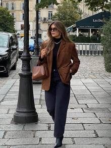 Women's Long Sleeve Casual Elegant Blazer Jacket, Suitable For Vacation, Commuting, And Autumn/Winter Wear - Brown - View 3