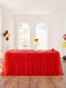 1 طقم تنورة طاولة قابلة للتخلص منها، تنورة طاولة زخرفية ملونة/للزفاف مقاومة للماء، طقم أدوات المائدة الحمراء لرأس السنة الجديدة، مفرش طاولة احتفالي أحمر لرأس السنة الجديدة، تنورة طاولة احتفالية حمراء