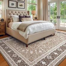 Washable Area Rug 5x7 - Soft Faux-Wool Area Rug Living Room Bedroom, Boho Vintage Floral Medallion Non-Slip Low Pile, Pet Friendly, Blue White - 棕色白色 - 查看 4
