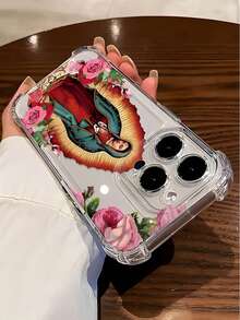 The Virgin Mary Is Surrounded By Pink Roses. Four-Corner Anti-Drop Transparent Space Shell  Phone Case Suitable For Compatible With Iphone17/17AIR/16/15/14/13/12/11 Pro/Plus/Max,X,XS,XSMAX ,,As Well As Compatible With Galaxy A56/55/54/53/36/35/34/25/25/16/15/14 - 彩色 - 查看 2