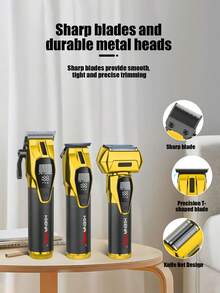 HIENA 3pcs Gold Hair Clipper Gift Box, Cordless Trimmer Set With Detachable Battery And Charging Base, Professional Hair And Beard Grooming Kit For Men, Ideal For Christmas Or Birthday Gifts