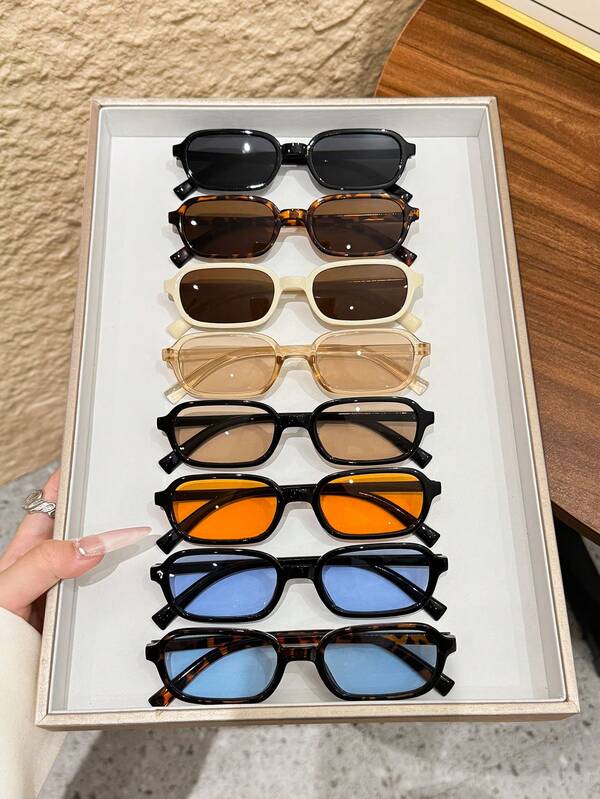 8pcs Women's Fashion Rectangular Small Frame Glasses Set, Casual Minimalist Elegant Multi-Color Glasses Set, Fashion Accessories/Unique Glasses/PC Lenses, Suitable For Daily Wear, Party, Holiday Gift