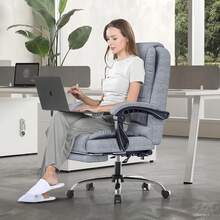 GartistGo Chaise de bureau ergonomique avec siège haut et fonction d'inclinaison réglable - Gris avec repose-pieds - Voir 4