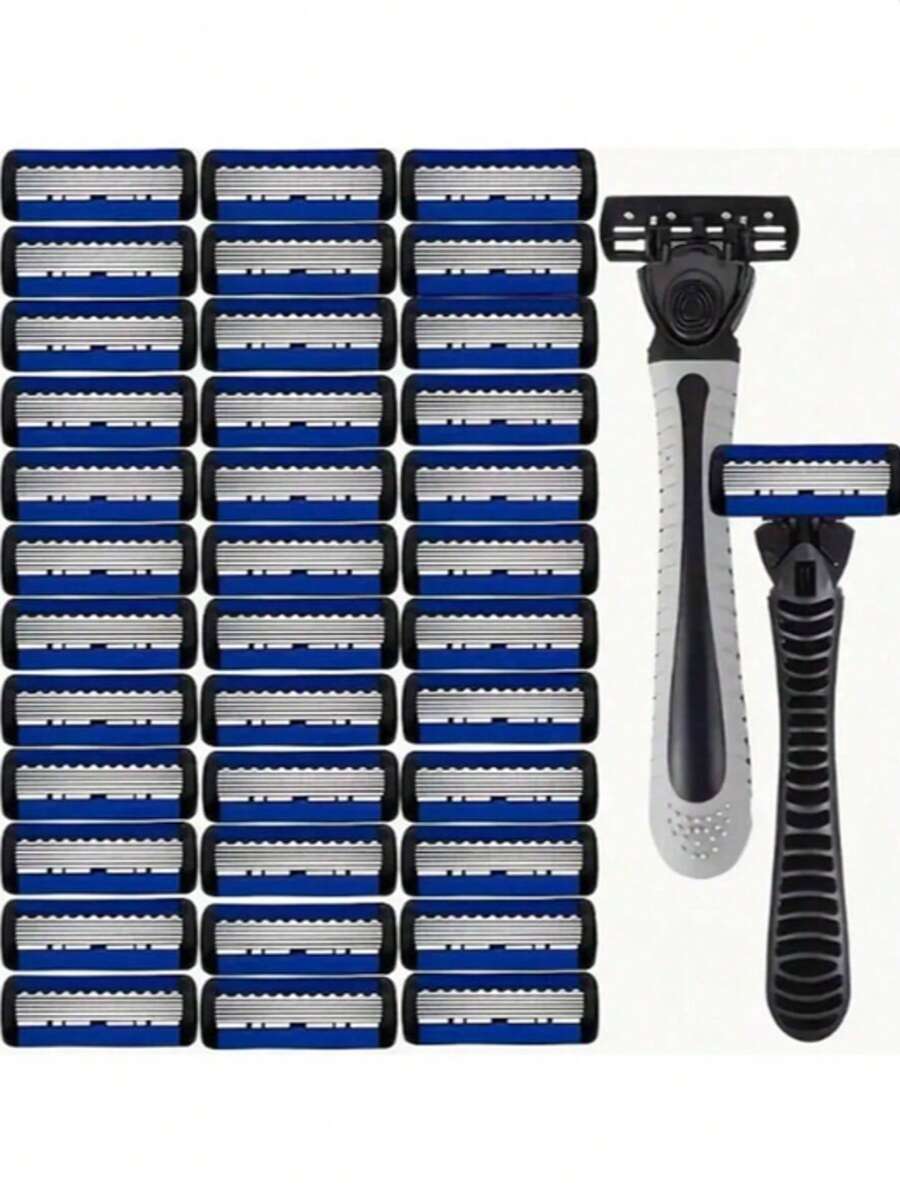 Men's 6-Ply Manual Razor Set With Non-Slip Metal Handle, Multiple ...