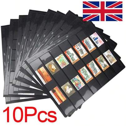 10 Sheets 20 Pages Postage Stamp Album Pages, 7 Pockets Stamp Collection Inserts, 9 Hole Standard Stamp Collecting Album Sleeves For Stamp Collection Binder
