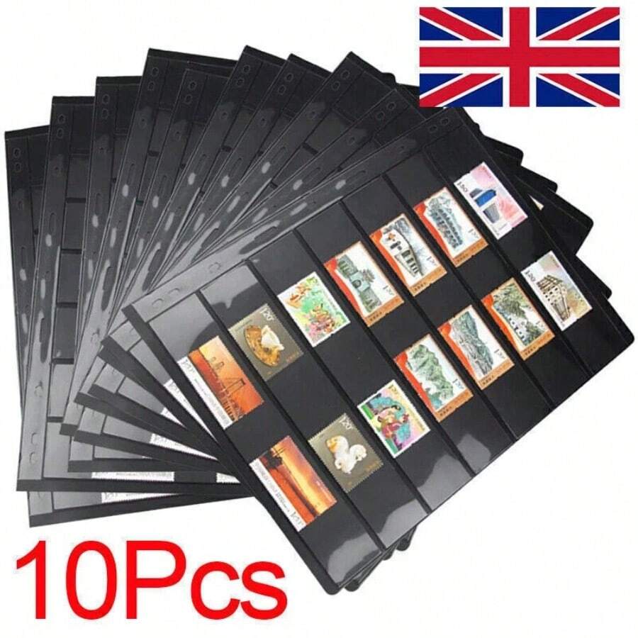 10 Sheets 20 Pages Postage Stamp Album Pages, 7 Pockets Stamp Collection Inserts, 9 Hole Standard Stamp Collecting Album Sleeves For Stamp Collection Binder - Default - View 1