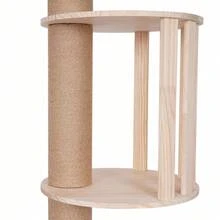 100.4-104.3" Tall Wood Cat Tower Tree Wall With Sisal Scratching Climbing Posts, 5 Tiers Cat Tower Ceiling-Mounted - 木材顏色 - 查看 11