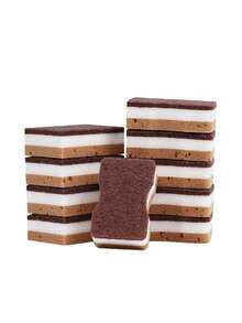 Esponja ovalada de algas marrones, esponja de doble cara de 3 capas de efecto doble de color marrón, esponja de lavado de platos de uso intensivo para la cocina, esponja de limpieza de alta densidad y color, bloque de esponja de algas marinas, adecuado para limpiar utensilios de cocina, vajilla, cocina, campana extractora, Navidad, Halloween