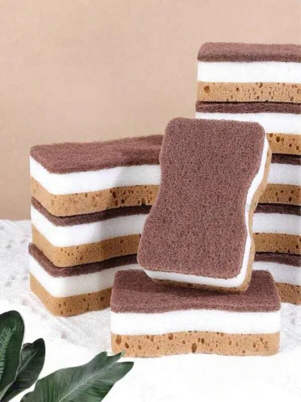Esponja ovalada de algas marrones, esponja de doble cara de 3 capas de efecto doble de color marrón, esponja de lavado de platos de uso intensivo para la cocina, esponja de limpieza de alta densidad y color, bloque de esponja de algas marinas, adecuado para limpiar utensilios de cocina, vajilla, cocina, campana extractora, Navidad, Halloween