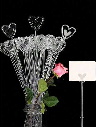 Heart Plastic Flower Place Card Holder For Bouquet Arrangement Wedding Valentine's Day Birthday Party Decoration,Decoration For Bouquets, Greeting Card Holders, Perfect For Party, Wedding, Valentine's Day, Cake Topper And Floral Arrangements Back To School Valentine Day