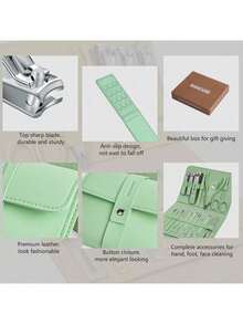 Nail Clippers Set Fingernail And Toenail Clipper Cutters, Manicure Pedicure Kit 16 Pieces Stainless Steel Professional Grooming Kits, Nail Care Tools With Luxurious Travel Case, Gifts For Wife Girlfirend Cute Girl, Cutics-Green - Mint Green - View 3