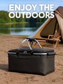 Un panier isotherme de voyage en plein air, une feuille d'aluminium personnalisée, un panier de pique-nique épaissi, un tissu Oxford, un panier pliable, isolé et chaud, un panier à main de camping - Noir - Voir 8