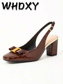 WHDXY 1 Pair Women's Square Toe Backless Preppy Style Buckle Decor High Heel Pumps, Sexy 7CM Chunky Heel Office Lady, Flight Attendant, Party Dress Shoes - 棕色 - 查看 17