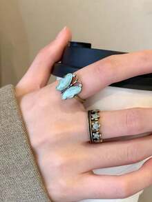 Set de 2 anillos ajustables con diseño minimalista de ola y estrella de mar, para mujeres, de uso fashionable y versátil para verano, viajes y uso diario - Juego de anillos - Ver 10