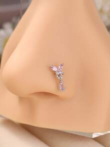 KARYOKO 1 Piece Silver Gold Color Dangle L Shaped Nose Studs For Women Butterfly Design CZ Dangling Nose Rings Unique Original Design Nostril Stud Nose Piercing Jewelry