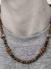 1pc Beaded Necklace With Wooden Beads, Casual Hiphop Style Suitable For Men In Any Occasion