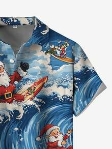 Men's Plus Size Christmas Santa Claus Printed Casual Vacation Outdoor Holiday Surfing Art Pattern 3D Digital Print Lapel Pocket Short Sleeve Shirt