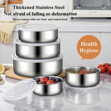 5-Piece Set Of Food Storage Containers With Lids, Suitable Vegetables, Fruits, Kitchen Supplies, Reusable Leak-Proof Bento Boxes, Essential Camping/School, Effectively Maintain Food Freshness - Bộ 5 món bạc - Xem 2