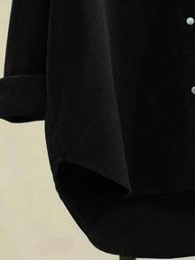 Koszula damska w dużym rozmiarze, kontrastowa, z nadrukiem w litery, z przodu, z kieszenią na guziki, luźna, swobodna, wygodna, z tkaniny sztruksowej, z długim rękawem, odpowiednia do codziennego noszenia jesienią/zimą