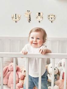 1 pieza Gancho de pared con forma de animal de madera, instalación resistente para habitación de niños, entrada, colgar ropa, bolsas - Multicolor - Ver 4