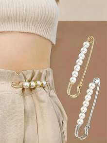 Clip de cintura con perlas falsas, hebilla anti-exposición para suéter de mujer, fijador de cintura, fijador de bufanda, clip de para pañuelo de cabeza, hebilla de chal, broche de ropa, broche de suéter, broche de mujer
