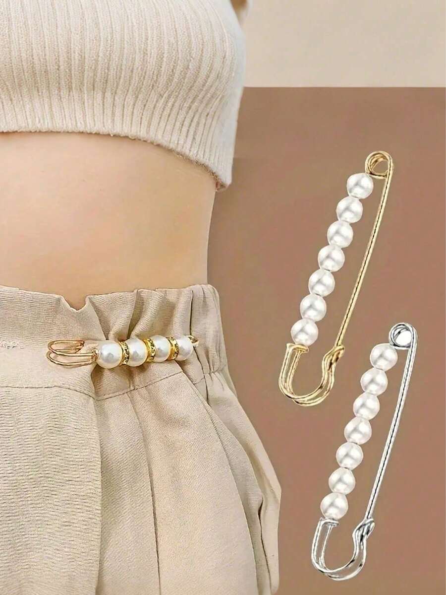 Clip de cintura con perlas falsas, hebilla anti-exposición para suéter de mujer, fijador de cintura, fijador de bufanda, clip de para pañuelo de cabeza, hebilla de chal, broche de ropa, broche de suéter, broche de mujer