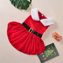 Christmas Santa Claus Costume Dress For Small Dogs & Cats, Velvet Holiday Outfit For Pets, Autumn/Winter - Red - View 12