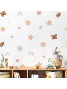 1 件波西米亚风水彩花彩虹蝴蝶儿童房墙贴适用于儿童房客厅装饰墙贴壁纸卧室装饰厨房装饰墙面装饰