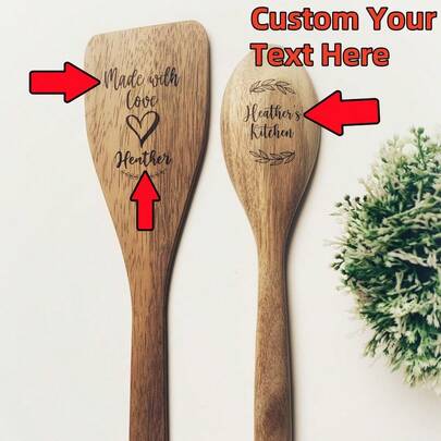 Cuchara de madera personalizada, cocina, chef, premio, texto o logotipo diseñado grabado en el mango y la cabeza, grabado láser de 30 cm de longitud