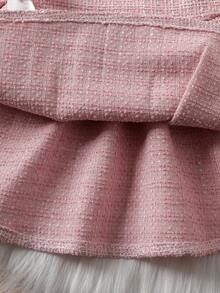 Baby Girls' Fashion Casual Woolen Suit, Bow Tie Belt Lapel Pink Woolen Coat + Bow Tie Pleated Pink Woolen Skirt - Pink - View 10