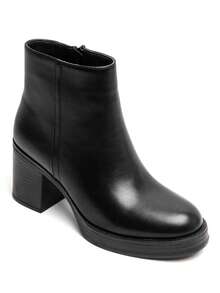 Bottines à talon carré en cuir suédine – élégance et confort au quotidien - 黑色 - 查看 1