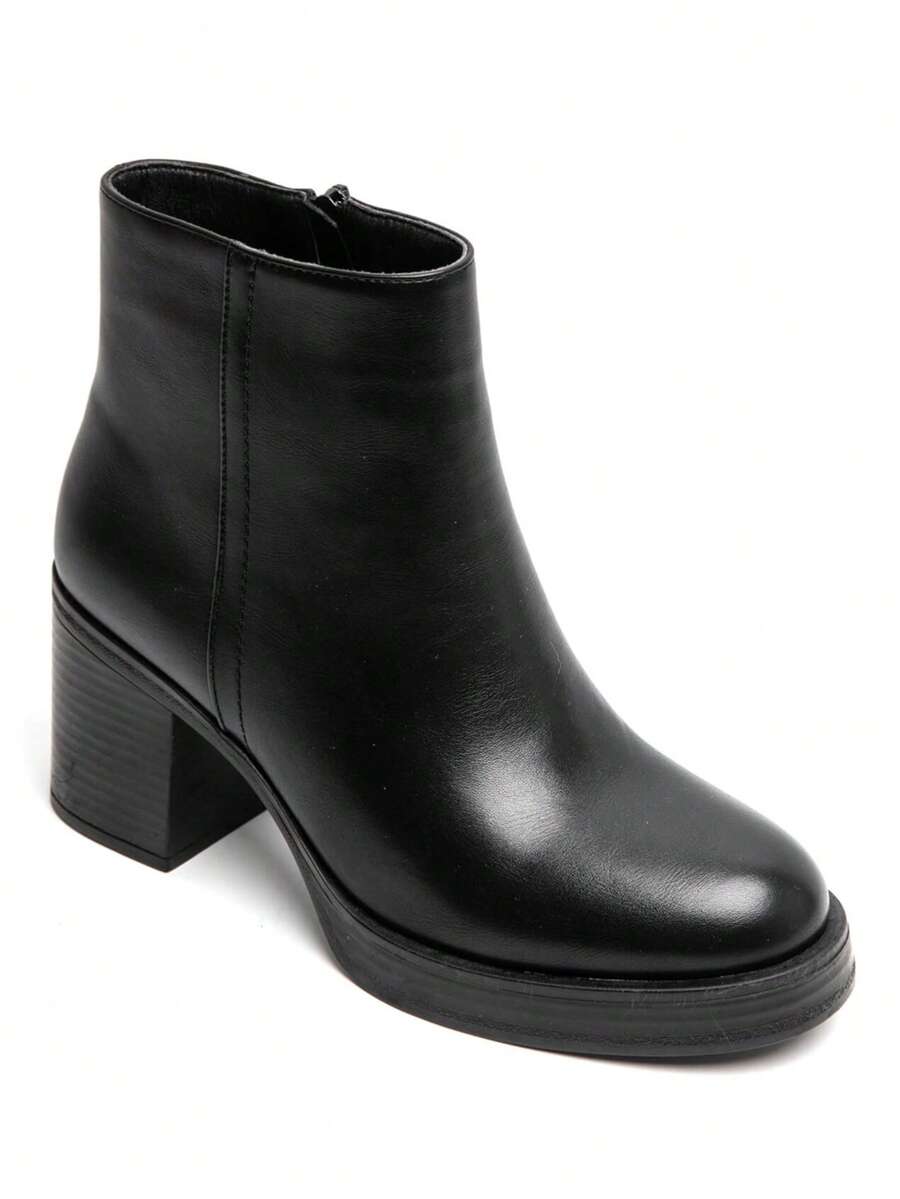 Bottines à talon carré en cuir suédine – élégance et confort au quotidien - 黑色 - 查看 1