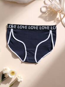 5条装女士性感罗纹棉质内裤中腰无缝三角裤开叉LOVE字母腰带柔软舒适透气内衣适合瑜伽、运动和日常穿着 - 彩色 - 查看 5