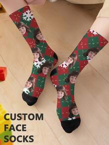 1 Pair Of Customized Face Children's Mid Tube Socks, Put Any Face On Socks,Boy And Girl, Personalized Socks For With Photos, Interesting Customized Picture Pairs With Medium To Long Socks, Suitable For Valentine's Day, Birthdays, Gift Giving, And Other Occasions,Personalized, Fun