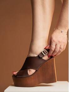 ZATURE STORES Women's Zature Platform Sandal Comfortable Blogger Thick High Heel Wedge Metallic Embellishment Straps - Rỉ Nâu - Xem 2