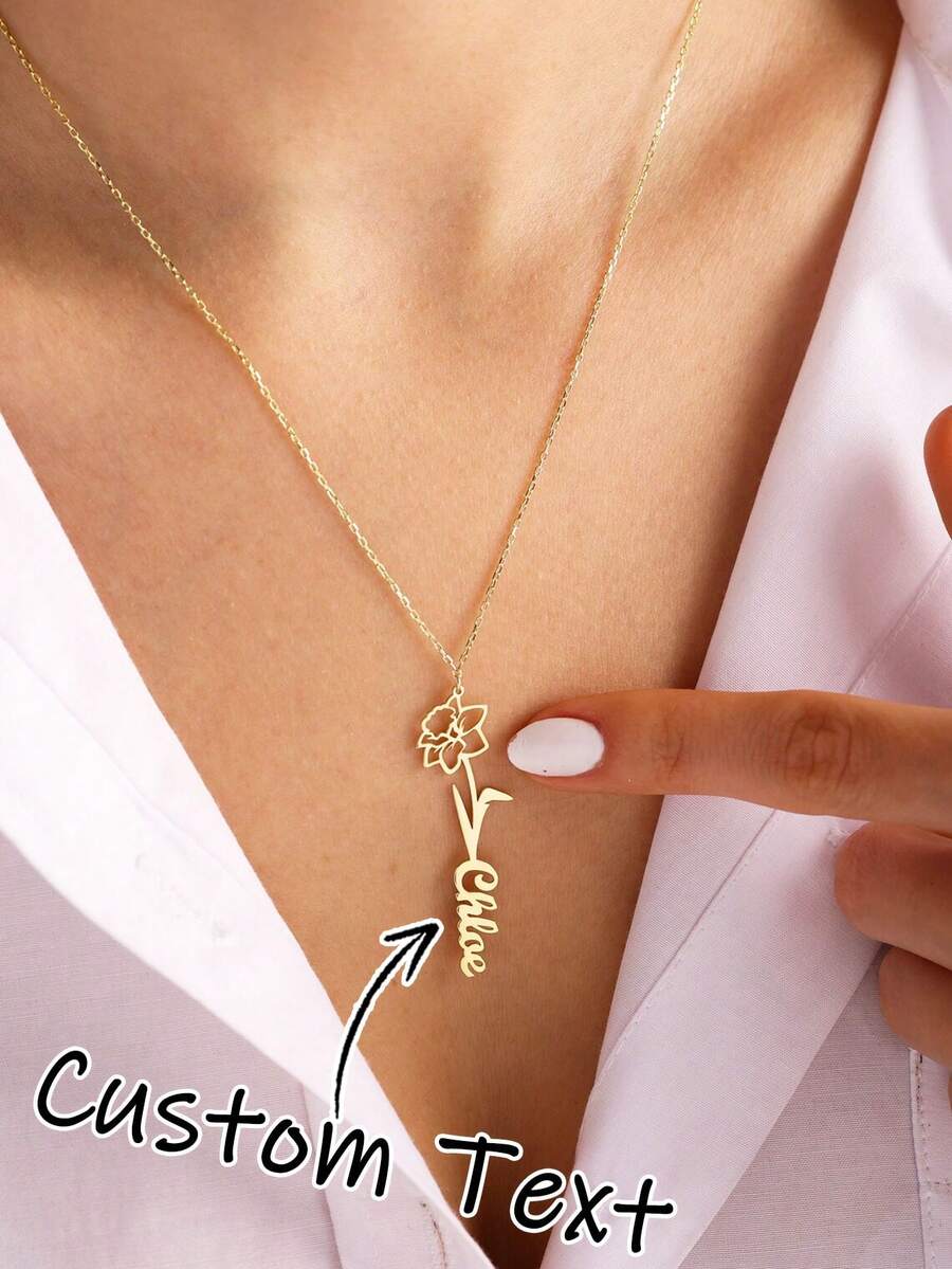 Personalized Birthflower Name Necklace, Floral Name Necklace, Birthday Flower, Floral Pendant Necklace, Customized Necklace, Gift For Her, Christmas Gift, Customized Name Necklace With Birth Flower, Custom Gold Name Necklace, Floral Name Jewelry, Christmas Gift For Mom, Birthday Gift