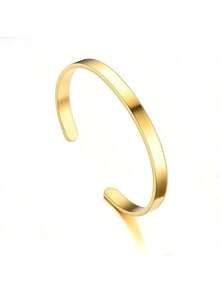 European & American Minimalist Stainless Steel Gold Open Bangle Bracelet, Shiny Stainless Steel C-Shape Bracelet, Cross-Border Jewelry - Yellow Gold - View 6