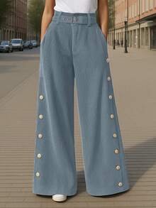 INCERUN Fashion Mens High Waist Zipper Casual Loose Bottoms Wide Leg Trousers Winter Long Pants - Blue - View 2