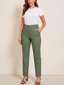 CHIC & CHEAP Pantalón de Vestir Recto High Waist Verde - Verde - Ver 1