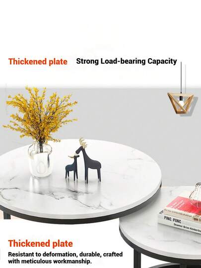 Nesting Coffee Tables, Round Wooden Marble Top, Sturdy Metal Frame, Side Tables Living Room, Bedroom, Balcony Terrace view 8