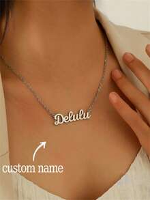 1pc Personalized Daily Name Necklace, Stainless Steel Name Tag Pendant, Gift For Valentine's Day, Bridesmaid, Christmas, Mother's Day, Her - Silver - View 6