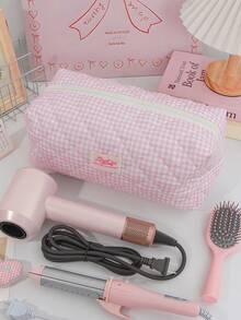 1 pezzo Borsa per asciugacapelli con stampa a quadretti, borsa per conservare arricciacapelli, borsa da viaggio multifunzionale per asciugacapelli portatile, borsa per cosmetici e accessori per la cura dei capelli, borsa da viaggio per accessori da toilette, grande capacità, protettiva per piastra per capelli e arricciacapelli